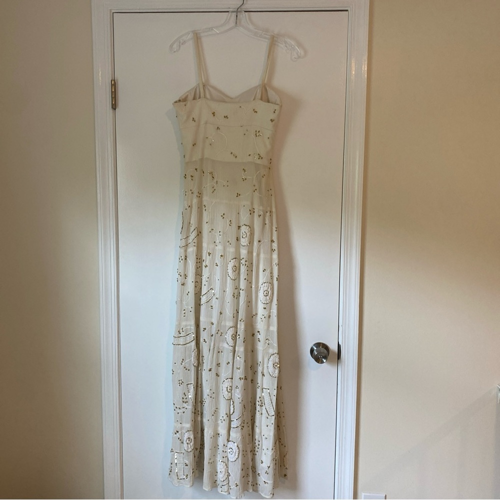 Laundry by Shelli Segal long sleeveless dress w/ bead & embroidery ivory size 4 - Picture 4 of 6